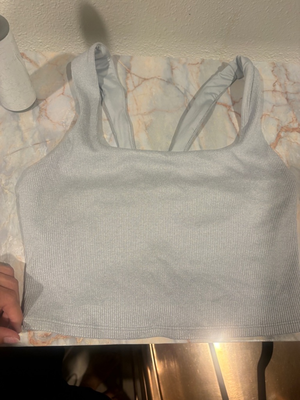 Alo Yoga Alosoft Ribbed Chic Bra Tank Gray Size M - Picture 3 of 6